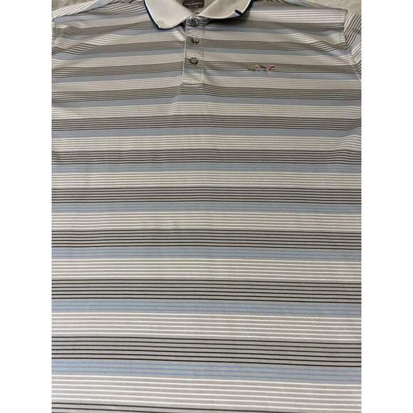 Greg Norman Tasso Elba Polo Shirt Mens 2XL Shark Play Dri Tan Stripe performance - Picture 4 of 5